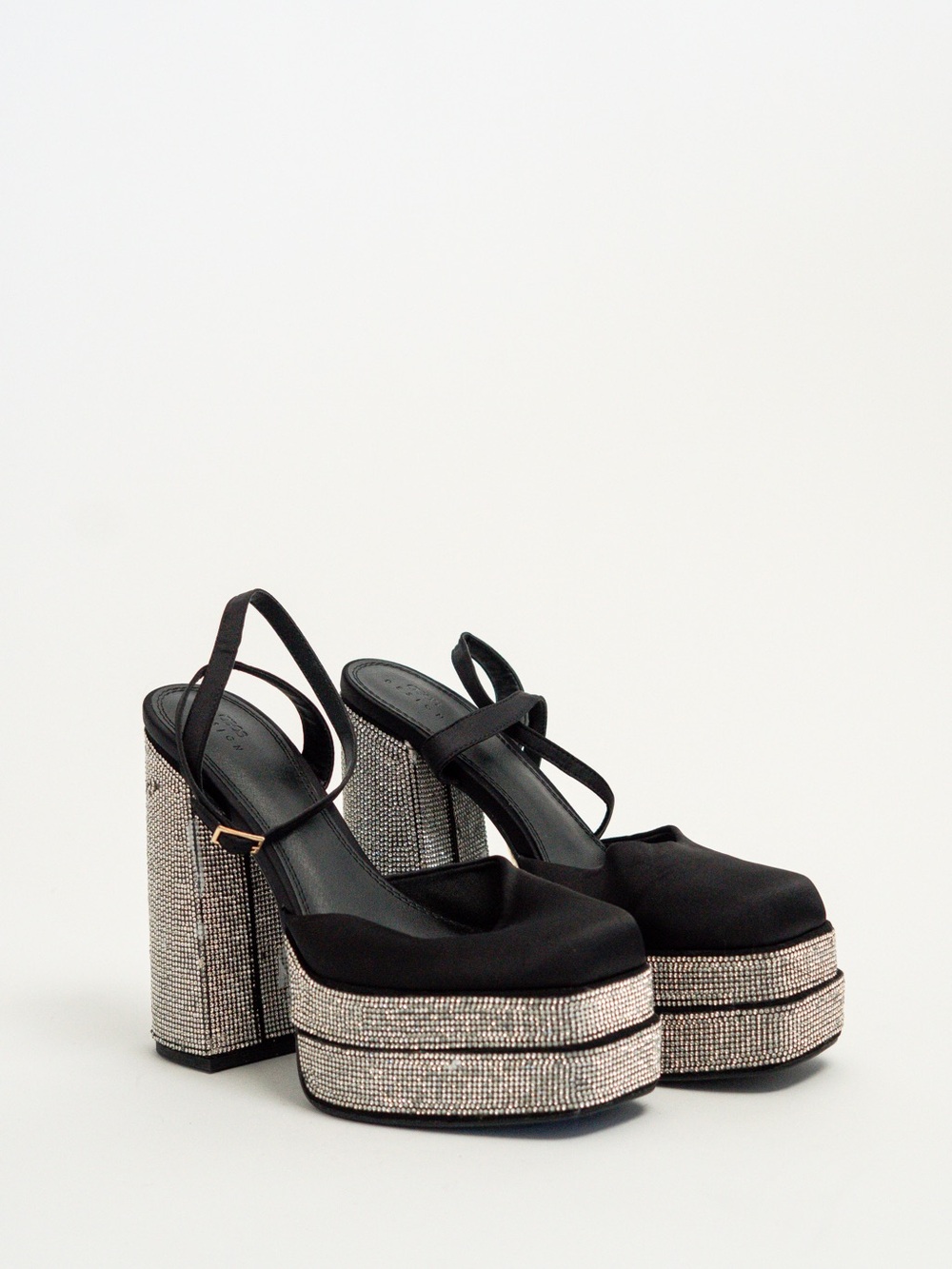 ASOS Black Platform Slingback Heels with Crystal-Embellished Block Heel
